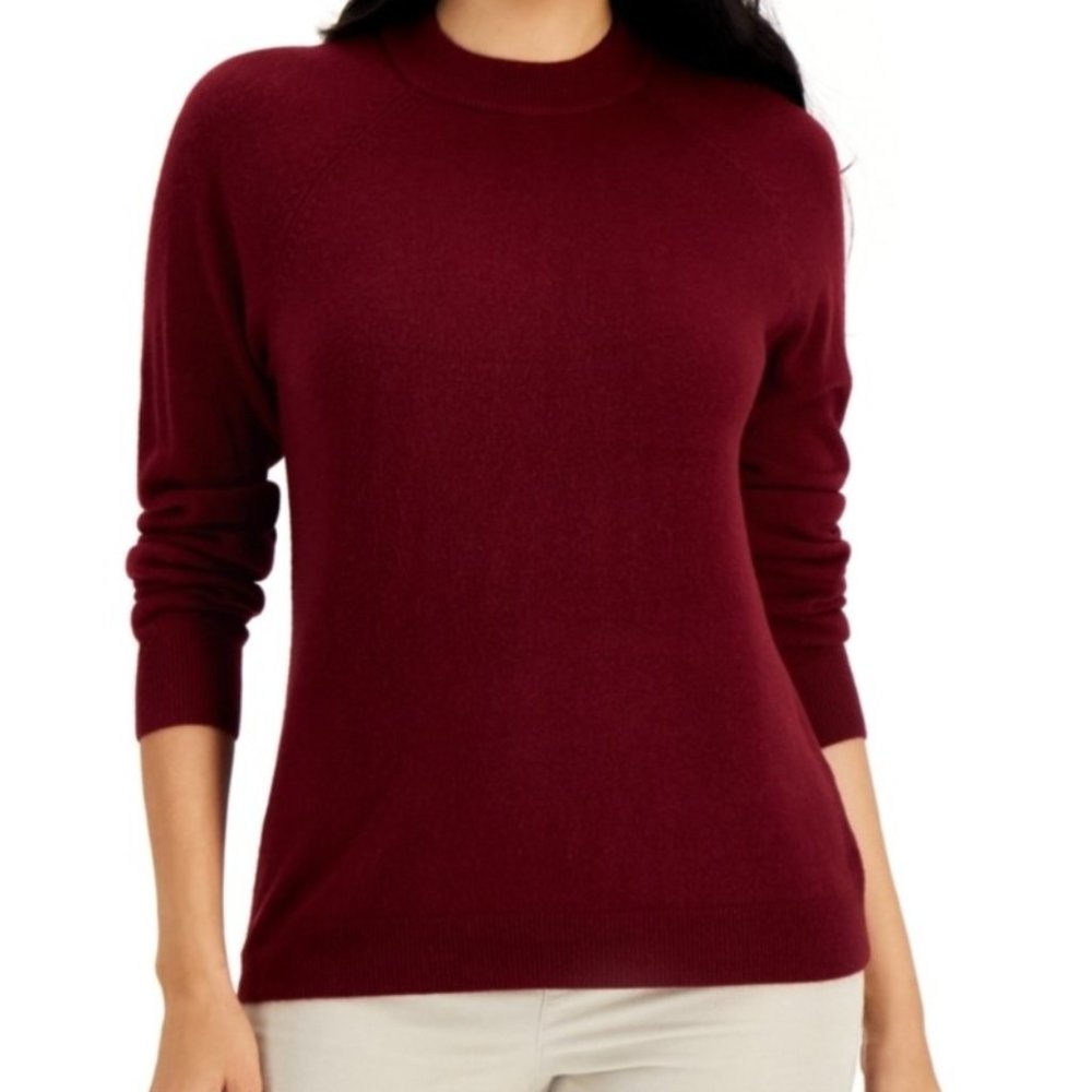 Karen Scott Burgundy Long Sleeve Mock Neck Women’s Petite Medium Sweater NWT